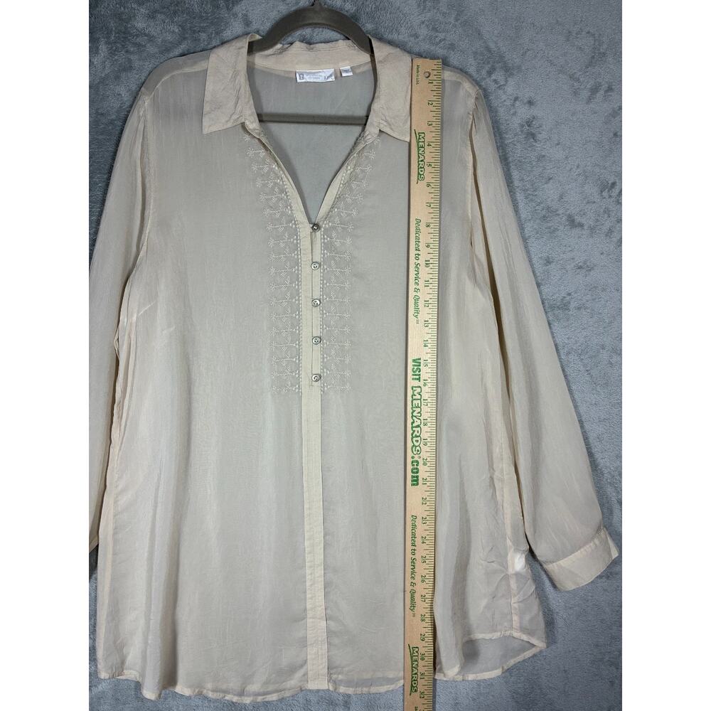 J Jill Uncommon Threads Semi Sheer Crinkled Blouse Tunic Top Large Beige Fairy - Picture 12 of 16